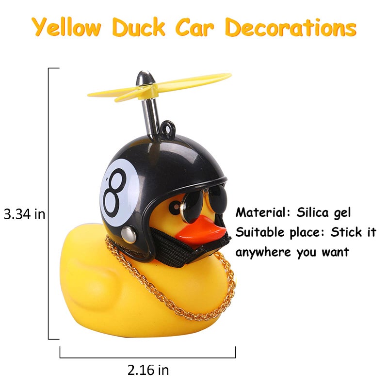 wonuu Rubber Duck Car Ornaments Yellow Duck Car Dashboard Decorations with Propeller Helmet - Image 3
